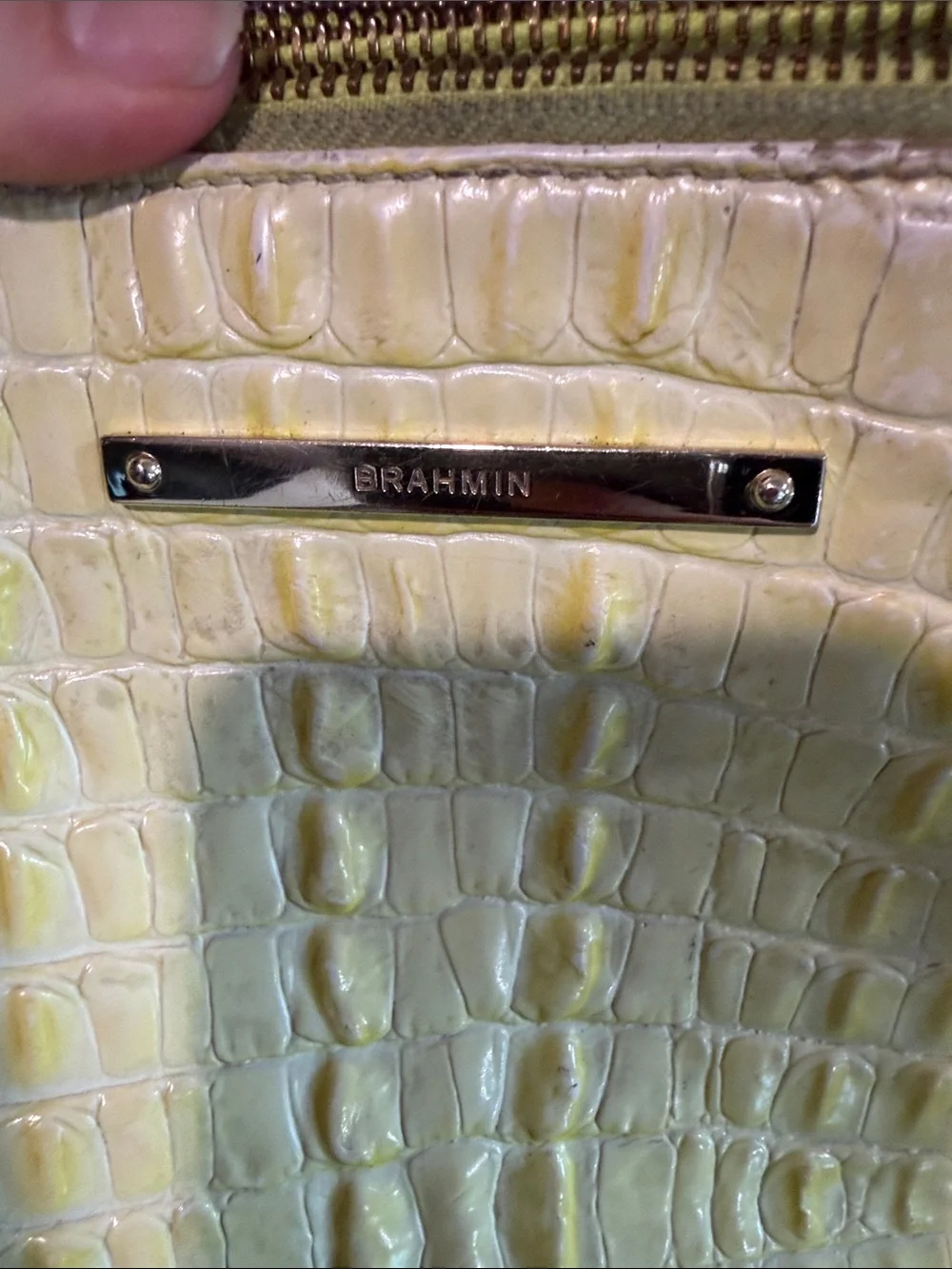 Brahmin Melbourne yellow and white croc-embossed